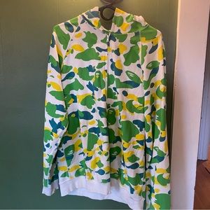 Vintage BAPE hoodie. Green yellow white classic Bathing Ape.